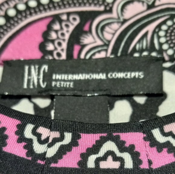 INC EUC Halter Dress Sz S, Black & White Animal Print w/ Pink Accents - Picture 2 of 7